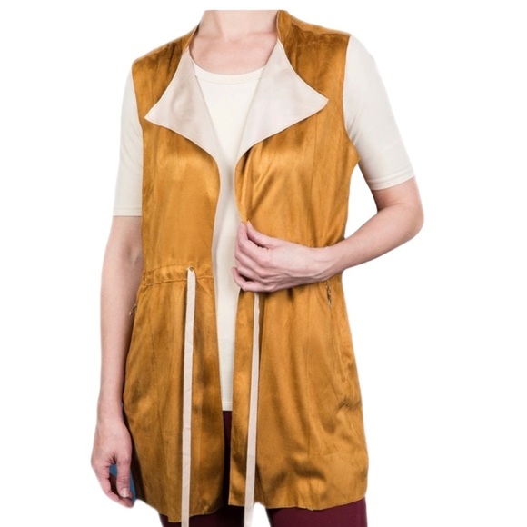 Leshop Faux Suede Long Vest Tie Waist - Picture 1 of 6